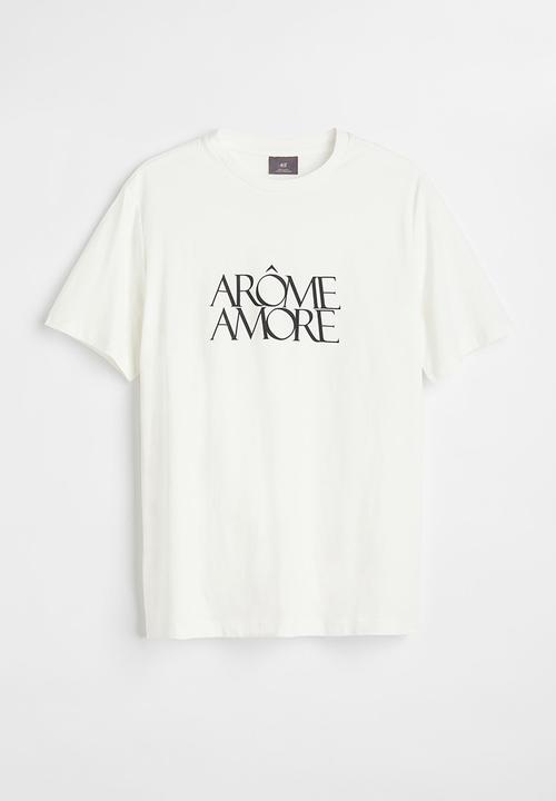 H&M - Regular fit cotton T-shirt - white/arôme amore