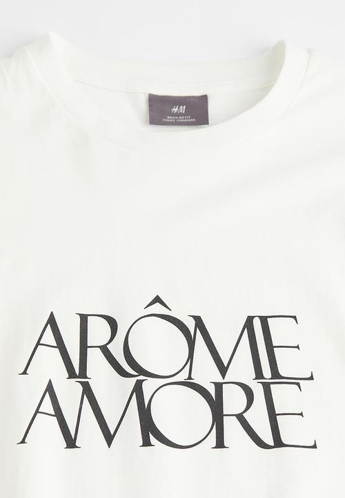 H&M - Regular fit cotton T-shirt - white/arôme amore