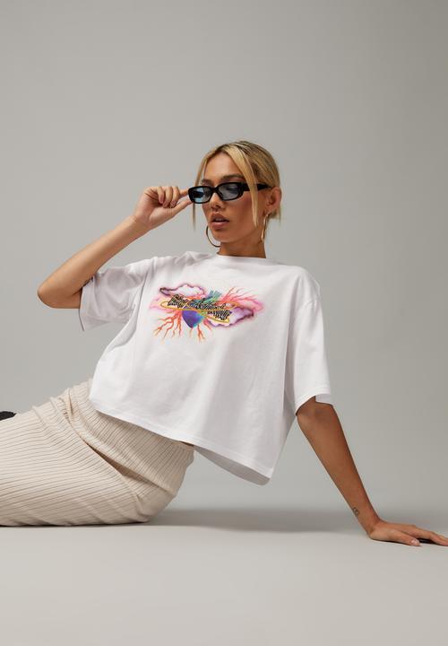 Factorie - Boxy graphic tee - living in technicolour/white