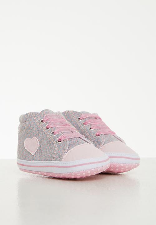 Pop Candy - Lace up sneaker with heart - grey & pink