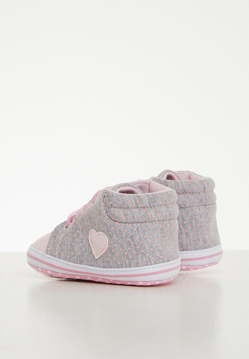 Pop Candy - Lace up sneaker with heart - grey & pink