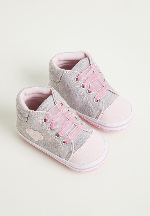 Pop Candy - Lace up sneaker with heart - grey & pink