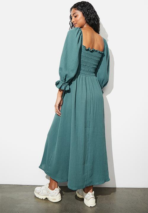 Superbalist - Balloon sleeve dress with smocking detail - teal