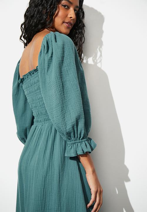 Superbalist - Balloon sleeve dress with smocking detail - teal