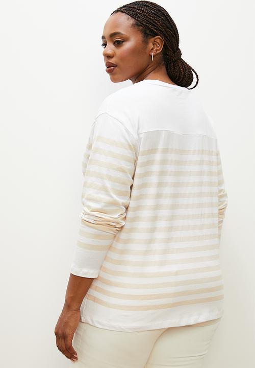edit - Boatneck tee - stone & white