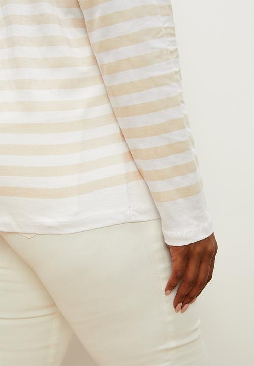 edit - Boatneck tee - stone & white
