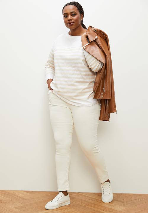 edit - Boatneck tee - stone & white