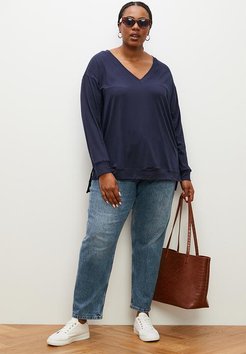 edit Plus - V-neck tunic top - navy
