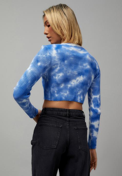 Factorie - Long sleeve tie dye crew neck top - blue tie dye