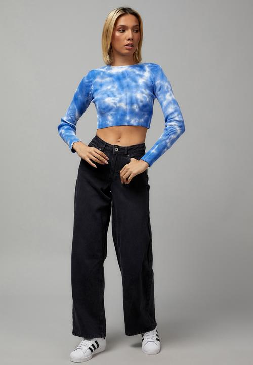 Factorie - Long sleeve tie dye crew neck top - blue tie dye