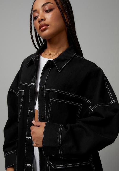 Factorie - Oversized contrast stitch jacket - black/white
