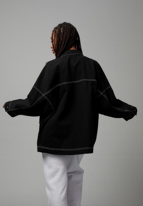 Factorie - Oversized contrast stitch jacket - black/white