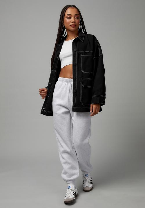 Factorie - Oversized contrast stitch jacket - black/white