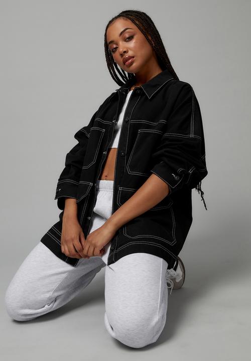Factorie - Oversized contrast stitch jacket - black/white