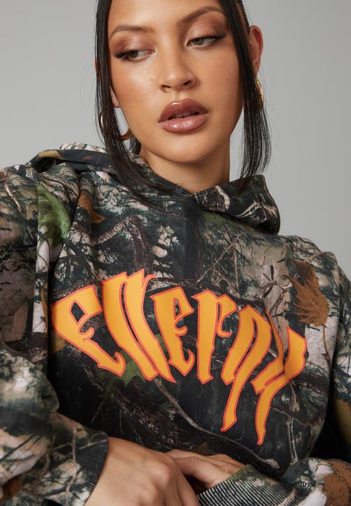 Factorie - Trophy graphic slouchy hoodie - forest/warped energy