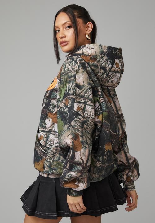 Factorie - Trophy graphic slouchy hoodie - forest/warped energy