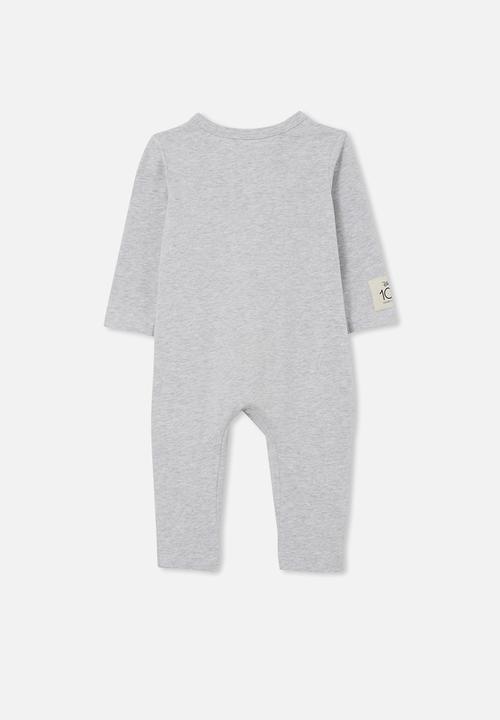 Cotton On - The long sleeve snap romper lcn - lcn dis cloud marle/cheeky mickey