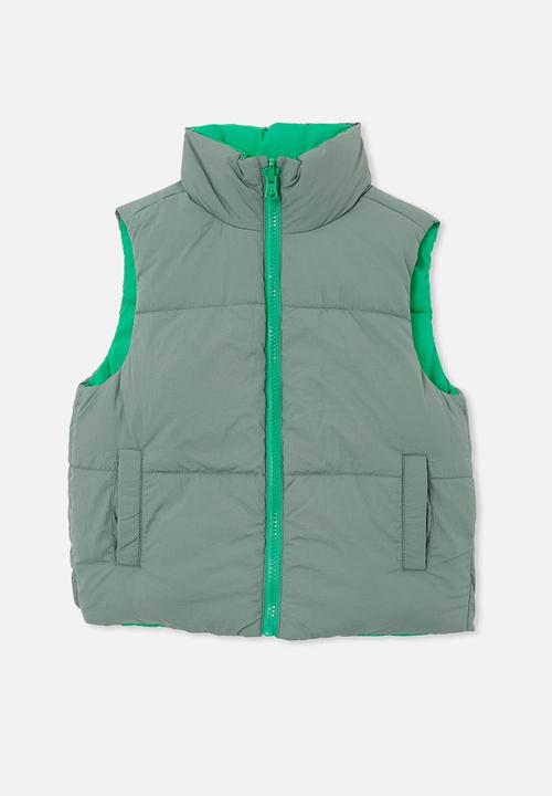 Cotton On - jamie reversible puffer vest - swag green/green splash