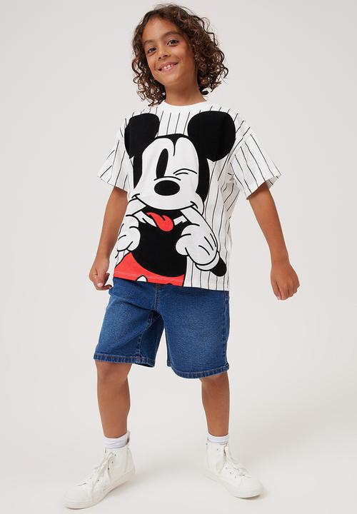 Cotton On - License drop shoulder short sleeve tee - lcn dis vanilla stripe/mickey