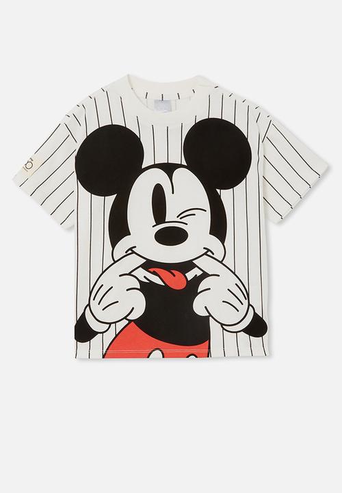 Cotton On - License drop shoulder short sleeve tee - lcn dis vanilla stripe/mickey