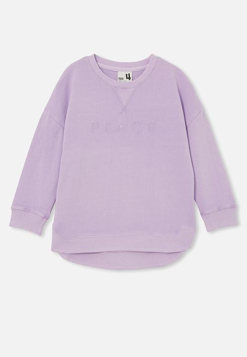 Cotton On - dora scoop fleece crew - lilac drop wash/staying peace