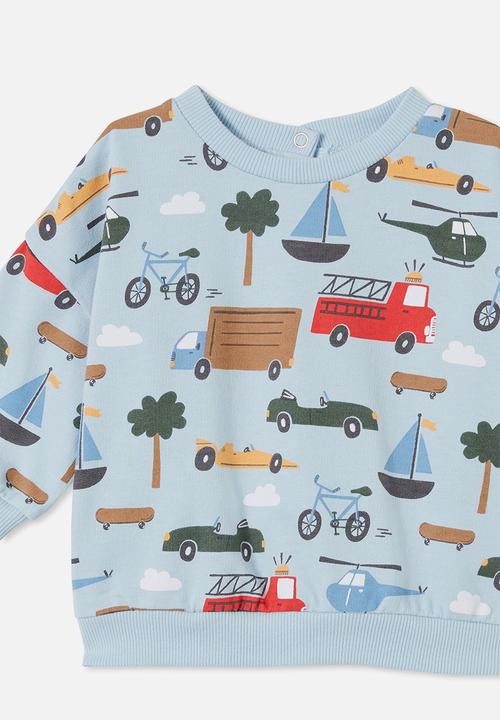 Cotton On - Ziggy drop shoulder sweater - frosty blue/vehicles convoy