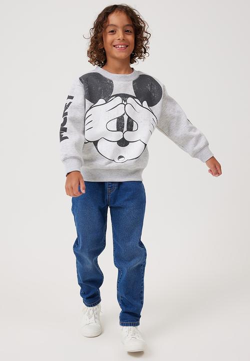 Cotton On - License dusty fleece crew neck - lcn dis fog grey marle/mickey face