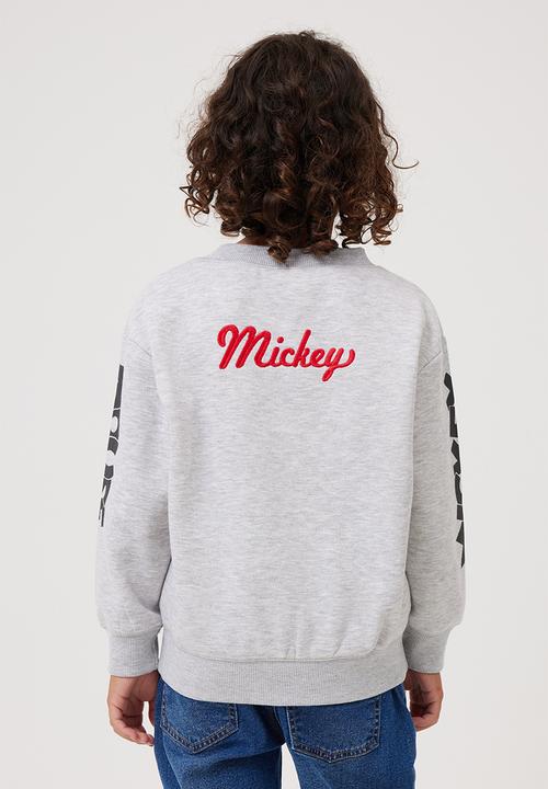 Cotton On - License dusty fleece crew neck - lcn dis fog grey marle/mickey face