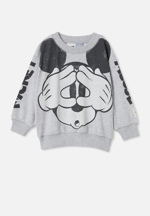 Cotton On - License dusty fleece crew neck - lcn dis fog grey marle/mickey face