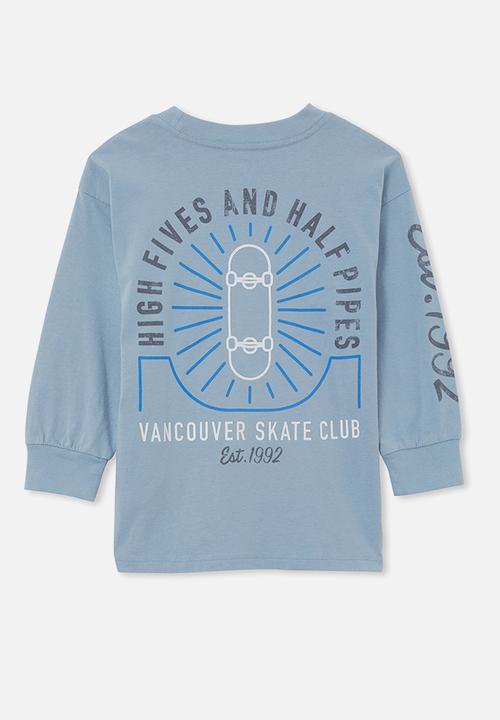 Cotton On - Long sleeve drop shoulder tee - dusty blue/skate high fives