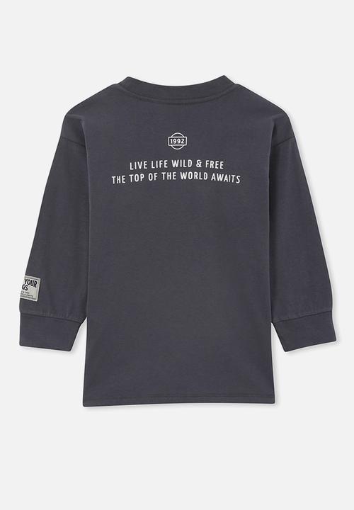 Cotton On - Long sleeve drop shoulder tee - vintage navy/spread your wings