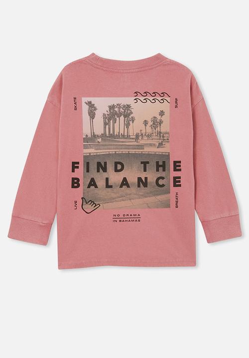 Cotton On - Long sleeve scout drop shoulder tee - very berry/find the balance
