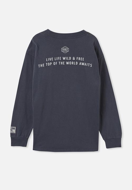 Cotton On - Long sleeve sandy drop shoulder tee - vintage navy/spread your wings
