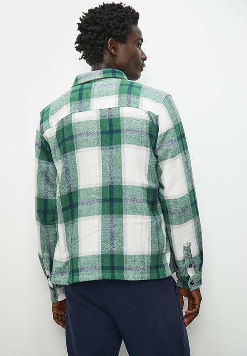 Superbalist - Check flannel long sleeve shirt - green & white 