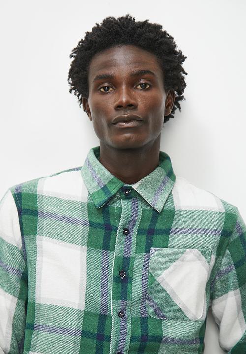 Superbalist - Check flannel long sleeve shirt - green & white 