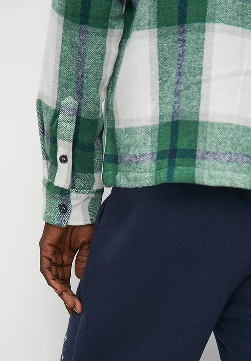 Superbalist - Check flannel long sleeve shirt - green & white 