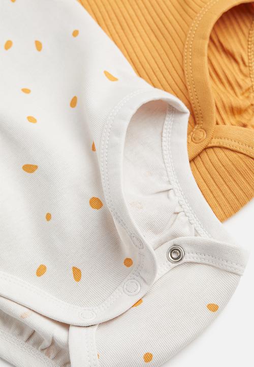 H&M - 2-Pack cotton bodysuits - dark yellow/white