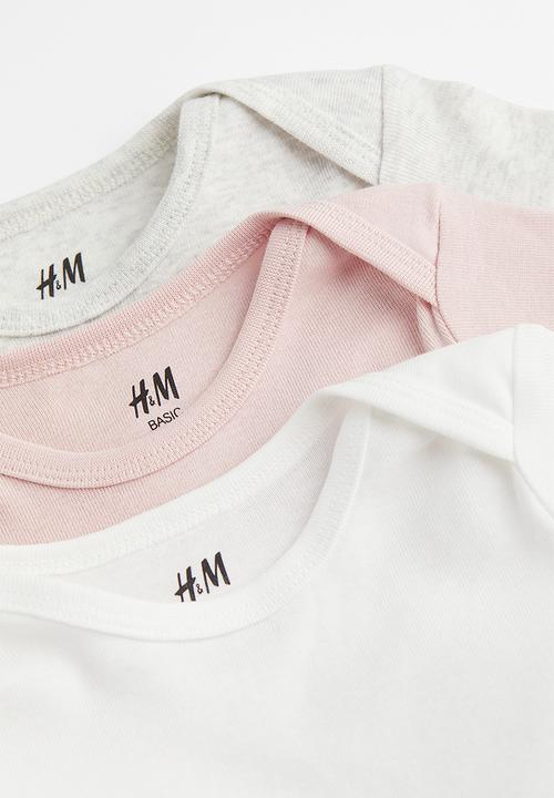 H&M - 3-Pack long-sleeved cotton bodysuits - light pink/white