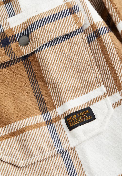 H&M - Oversized flannel shacket - dark beige/checked