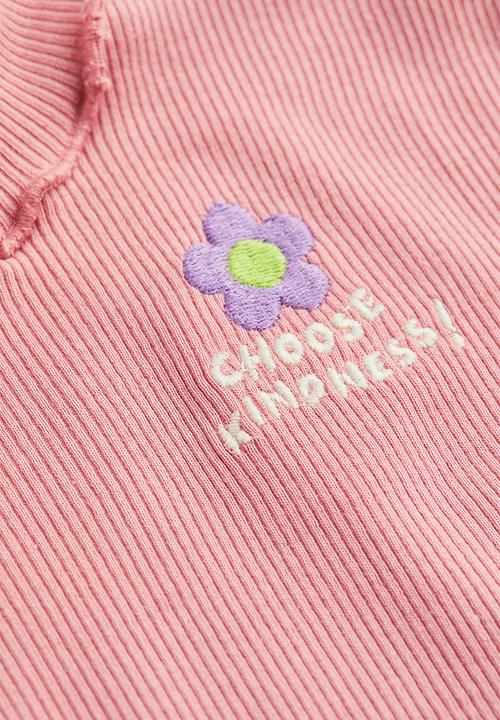 H&M - Long-sleeved ribbed top - light pink/flower
