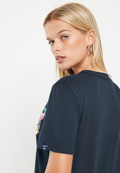 Superdry. - Script style floral tee - eclipse navy