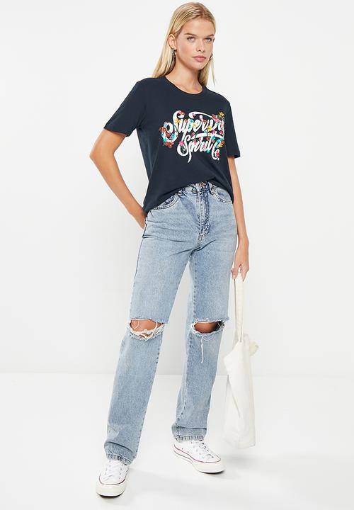 Superdry. - Script style floral tee - eclipse navy