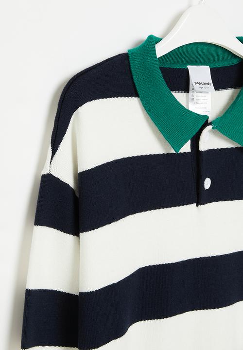 Pop Candy - Stripe jersey with collar - navy
