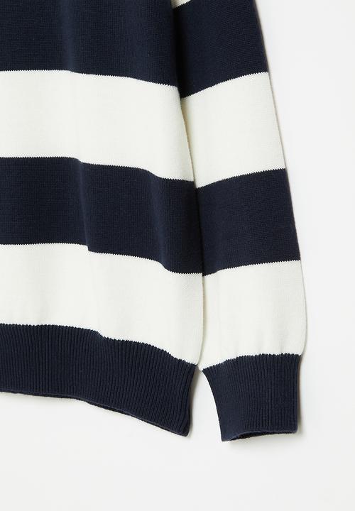 Pop Candy - Stripe jersey with collar - navy