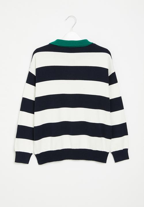 Pop Candy - Stripe jersey with collar - navy