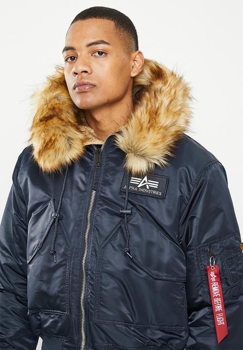 Alpha Industries - 45p hooded custom black fur - rep blue