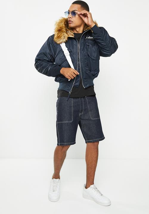 Alpha Industries - 45p hooded custom black fur - rep blue
