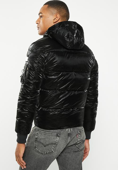 Alpha Industries - Ma-1 hooded puffer fur hood metallic nylon - black