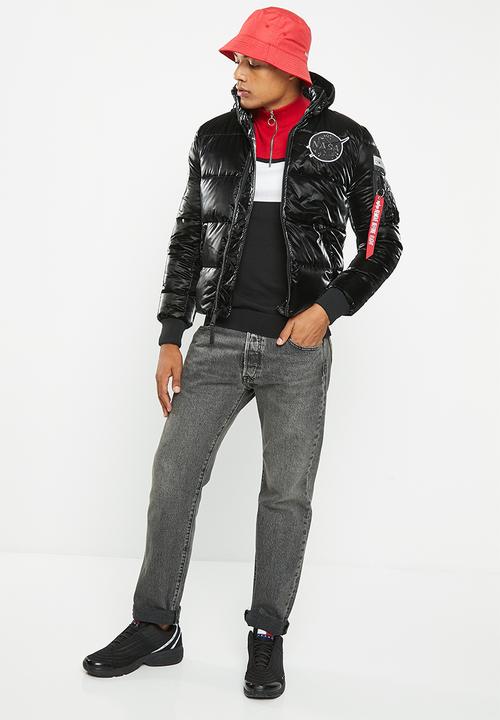 Alpha Industries - Ma-1 hooded puffer fur hood metallic nylon - black