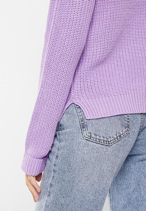 Noisy May - Siesta long sleeve high neck cropped knit - purple rose